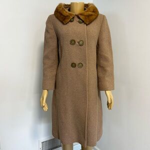 Vintage 50s 60s Tan Brown‎ Mink Collar Coat Size Medium